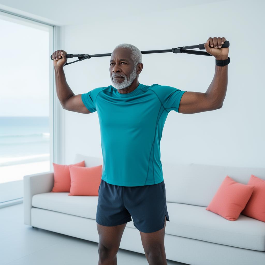 James, 64 training with the Pilates Bar Kit