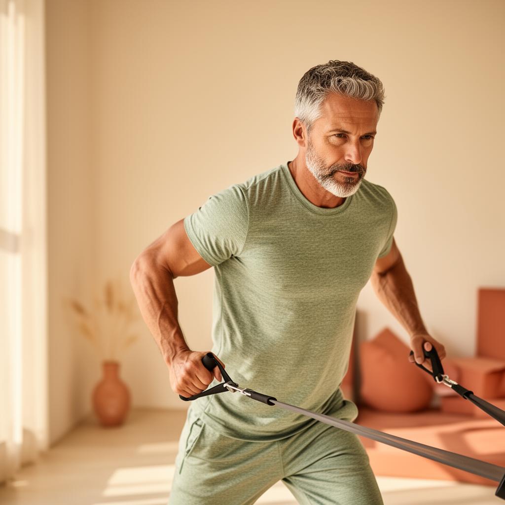 Marcus, 49 training with the Pilates Bar Kit