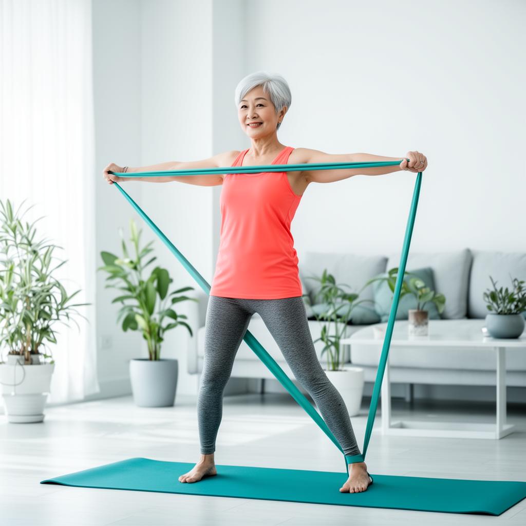 Mei, 68 training with the Pilates Bar Kit