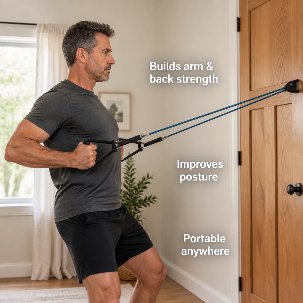 Resistance Bands with Handles for Strength, Arms, Back & Chest — standing row for back & arms